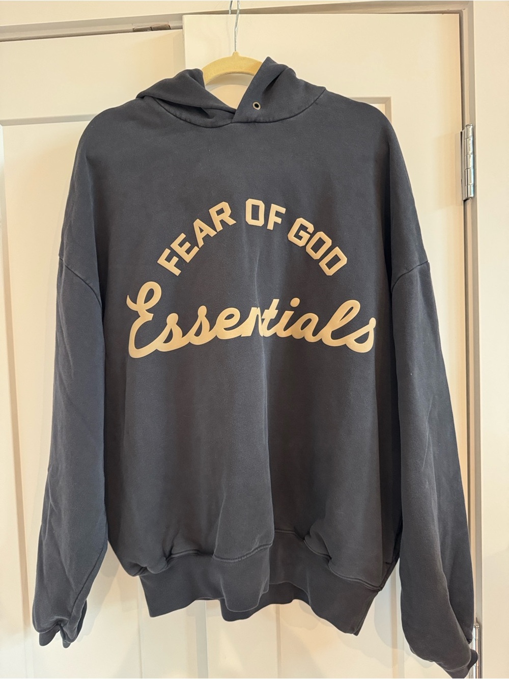 Fear of God Essentials Hoodie in Charcoal with Cream Script